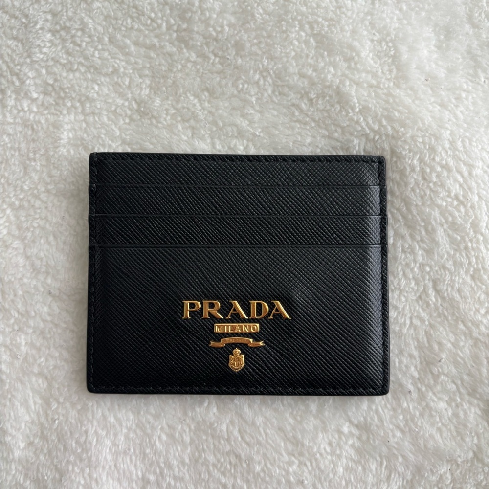 Prada Black Key and Card Holder with Gold Hardware